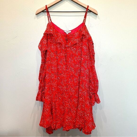 NWT Fate Floral Print Red Ruffle Dress - Size: Small - Picture 1 of 9